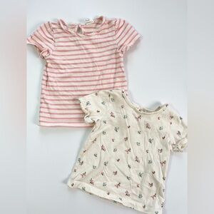 H&M Pink Striped and Cream Floral Kids Tees